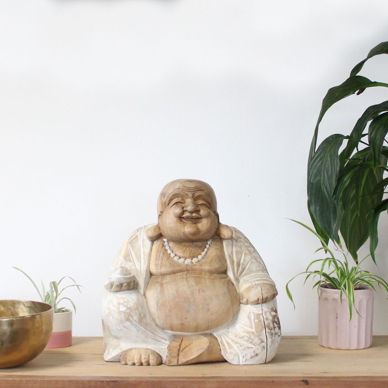 Handsnidad Buddhastaty - 30cm Glad - Vitkalkat