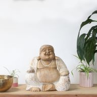 Handsnidad Buddhastaty - 30cm Glad - Vitkalkat