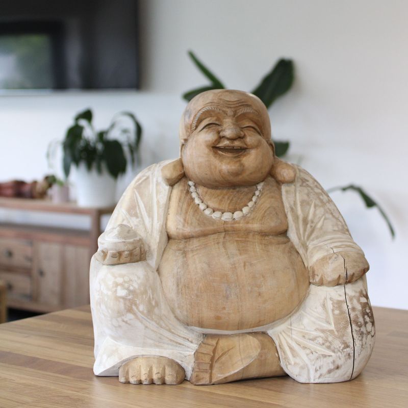 Handsnidad Buddhastaty - 30cm Glad - Vitkalkat