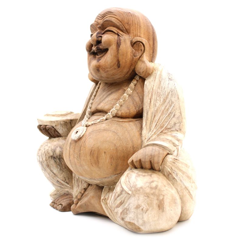 Handsnidad Buddhastaty - 40cm Glad - Vitkalkat