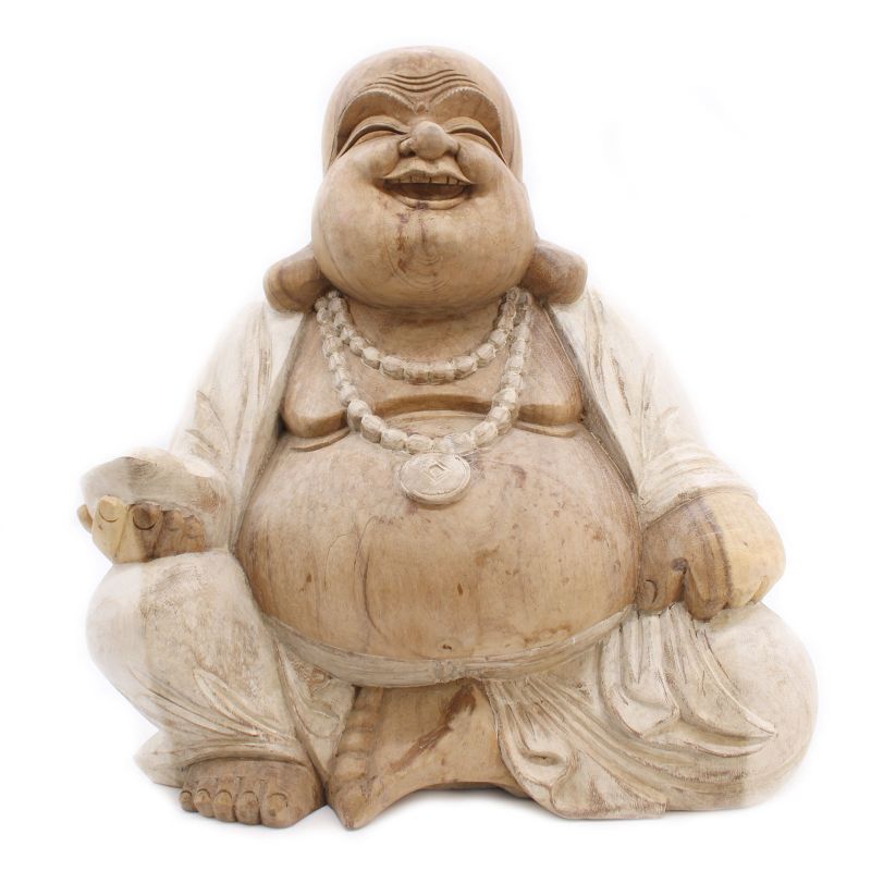 Handsnidad Buddhastaty - 50cm Glad - Vitkalkat