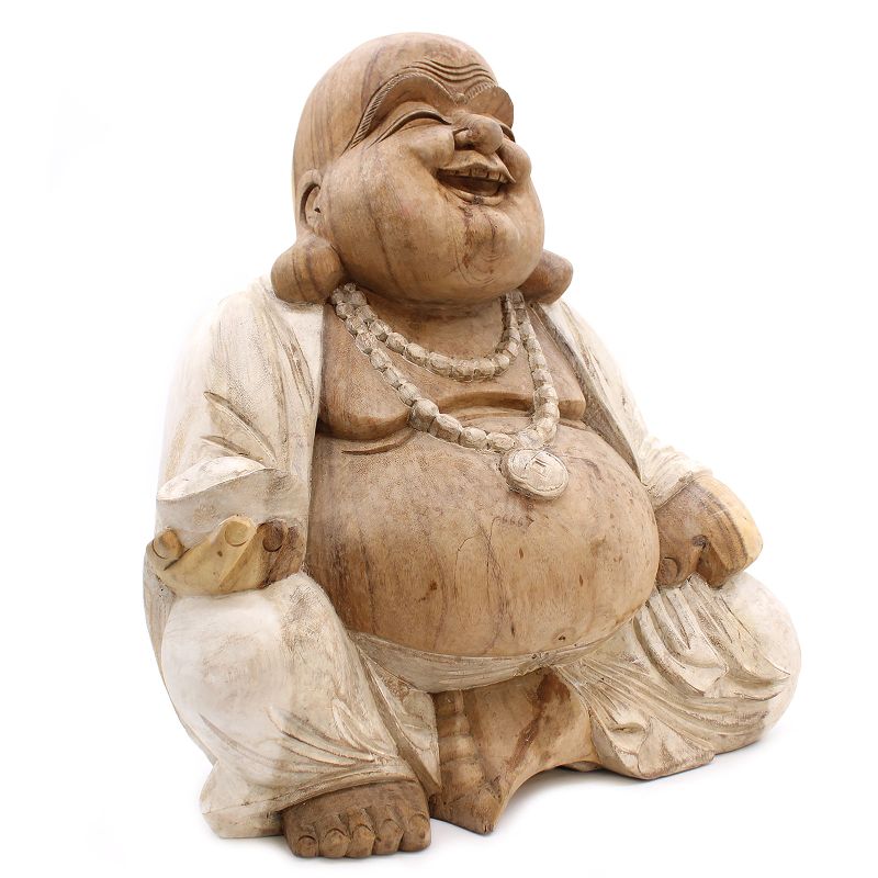 Handsnidad Buddhastaty - 50cm Glad - Vitkalkat