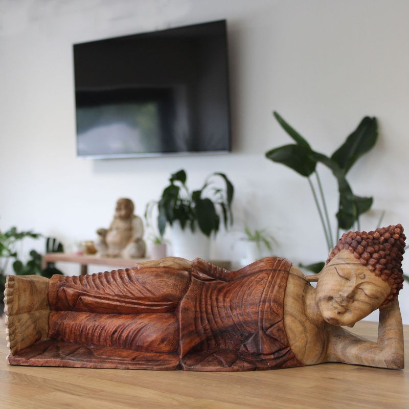 Handsnidad Buddhastaty - 50cm - Sovande