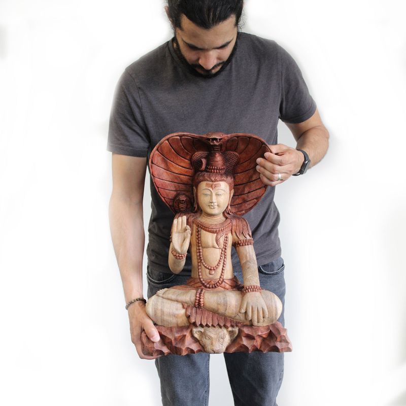 Handsnidad Buddhastaty - Shiva med Kobra - 50cm