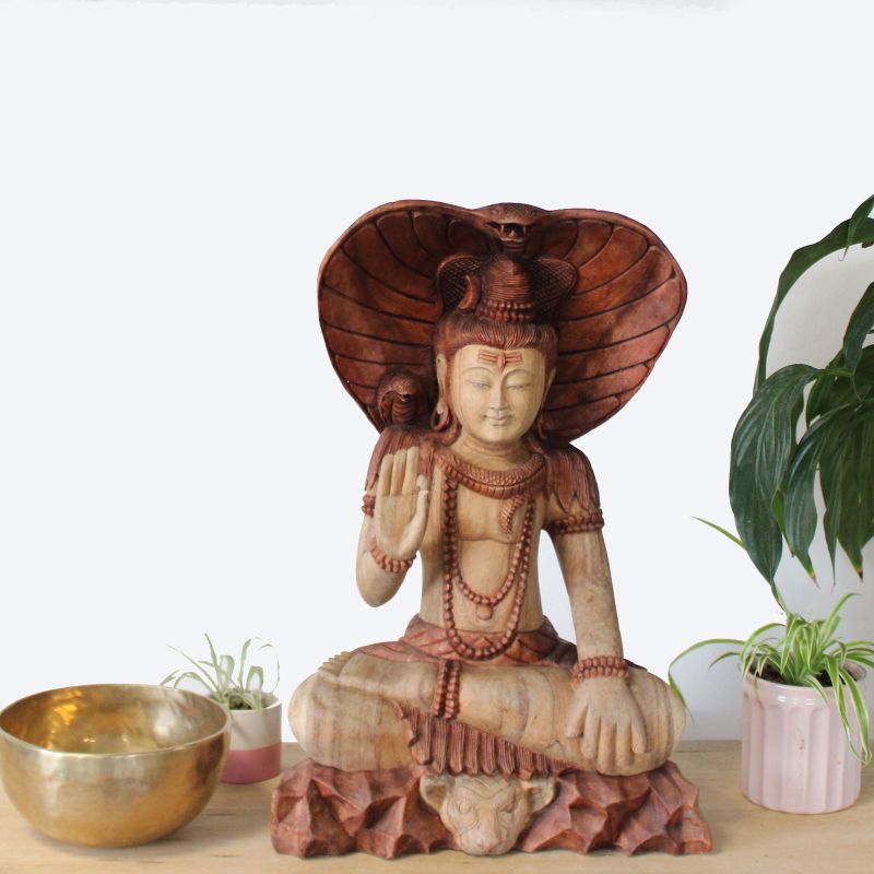Handsnidad Buddhastaty - Shiva med Kobra - 50cm