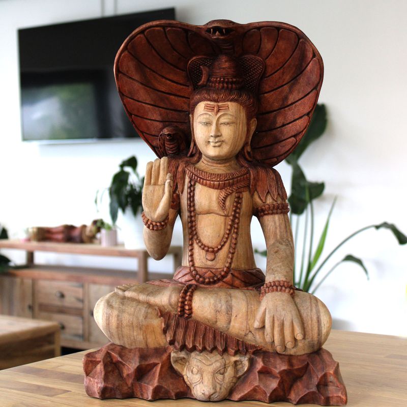 Handsnidad Buddhastaty - Shiva med Kobra - 50cm