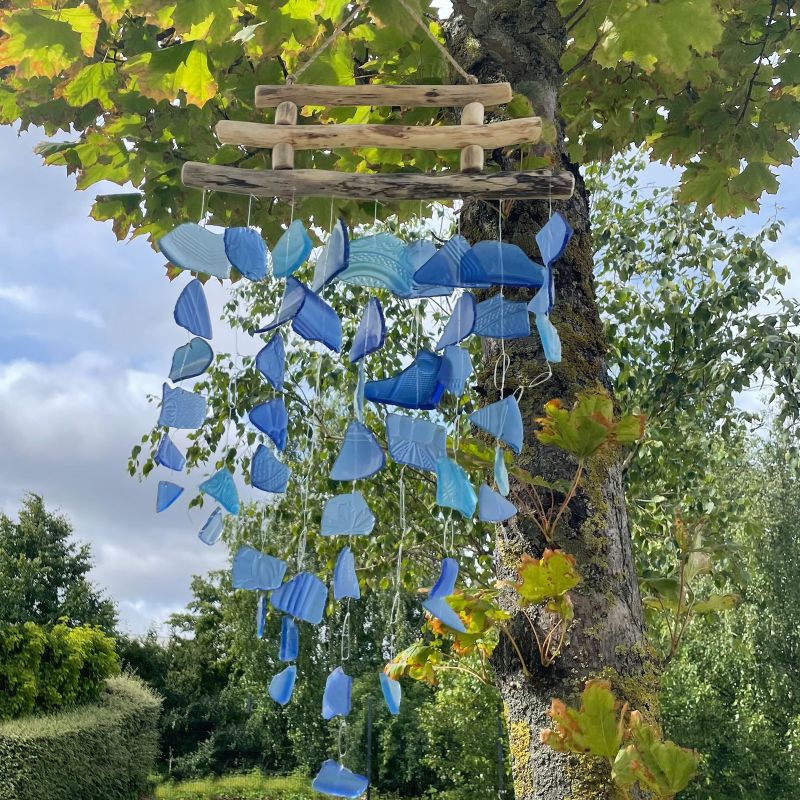 Vindspel av Återvunnet Glas - Blå