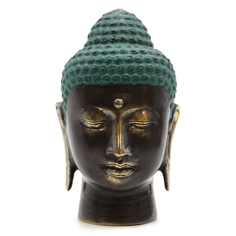 Stor Antik Buddhahuvud i Mässing