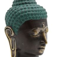 Stor Antik Buddhahuvud i Mässing