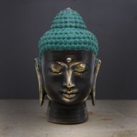 Stor Antik Buddhahuvud i Mässing