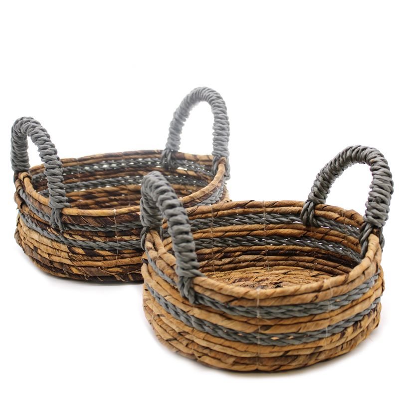 Korgar i Bananblad & Abu-abu Raffia - Set om 2