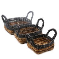 Fyrkantiga Korgar i Bananblad & Hitam Raffia - Set om 3