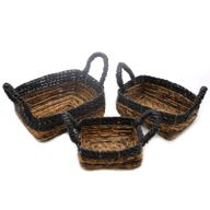 Fyrkantiga Korgar i Bananblad & Hitam Raffia - Set om 3