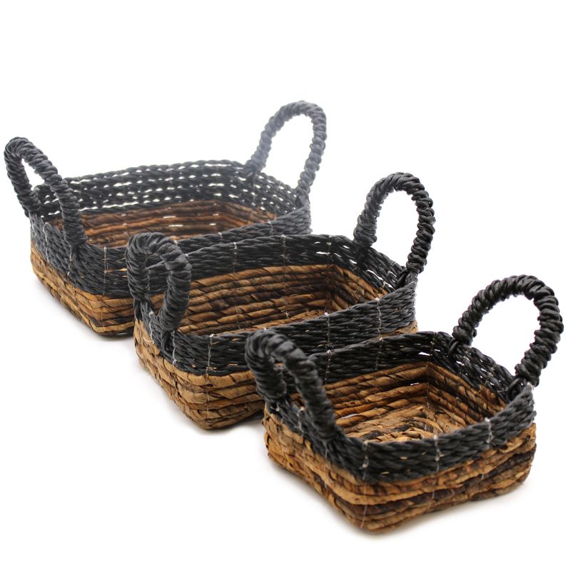 Fyrkantiga Korgar i Bananblad & Hitam Raffia - Set om 3