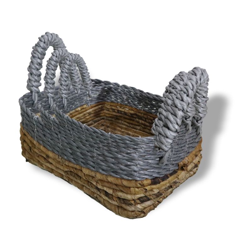 Fyrkantiga Korgar i Bananblad & Abu-Abu Raffia - Set om 3