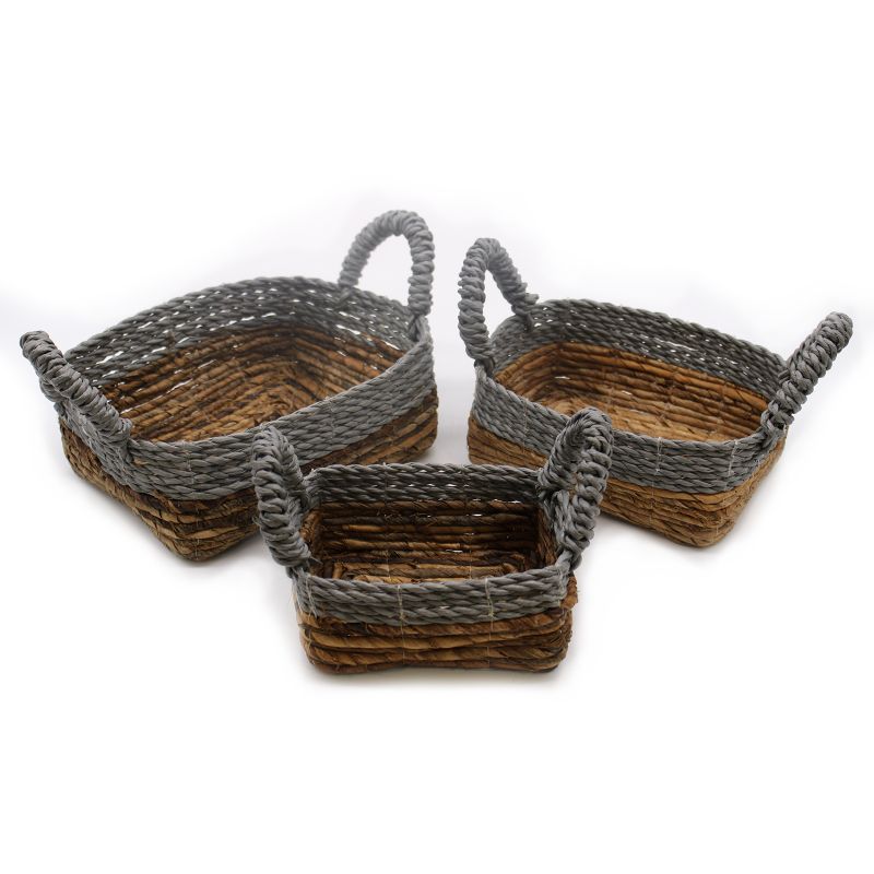 Fyrkantiga Korgar i Bananblad & Abu-Abu Raffia - Set om 3
