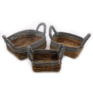 Fyrkantiga Korgar i Bananblad & Abu-Abu Raffia - Set om 3