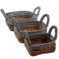 Fyrkantiga Korgar i Bananblad & Abu-Abu Raffia - Set om 3