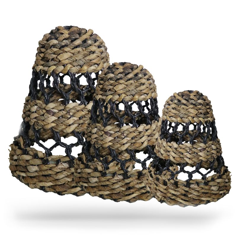 Set med 3 Storlekar - Naturliga Lampskärmar av Bananblad & Hitam Raffia