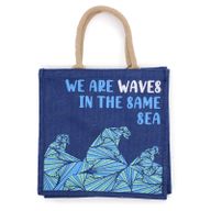 Jutepåsar med Tryck - We are Waves - Grå, Blå och Naturlig