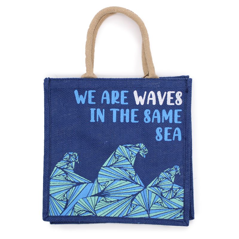 Jutepåsar med Tryck - We are Waves - Grå, Blå och Naturlig