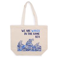 Bomullspåse med Tryck - We are Waves - Grå, Blå och Naturlig