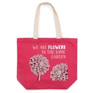 Bomullspåse med Tryck - We are Flowers - Olivgrön, Rosa och Naturlig