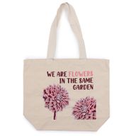 Bomullspåse med Tryck - We are Flowers - Olivgrön, Rosa och Naturlig