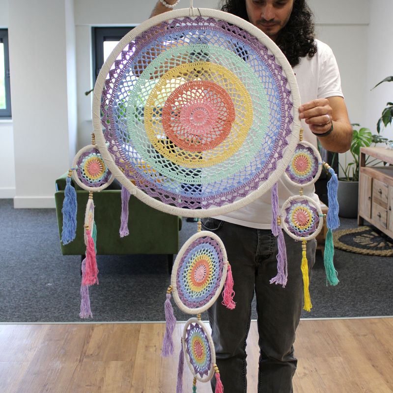 Stor Drömfångare (55cm) - Pastell Regnbåge