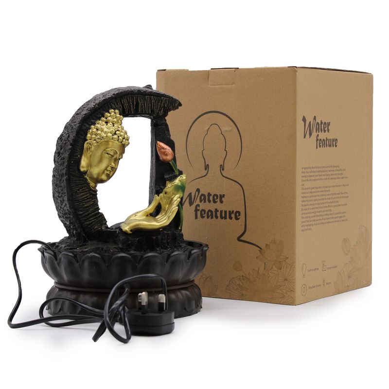 Bordsfontän - 30cm - Gyllene Buddha & Lotus