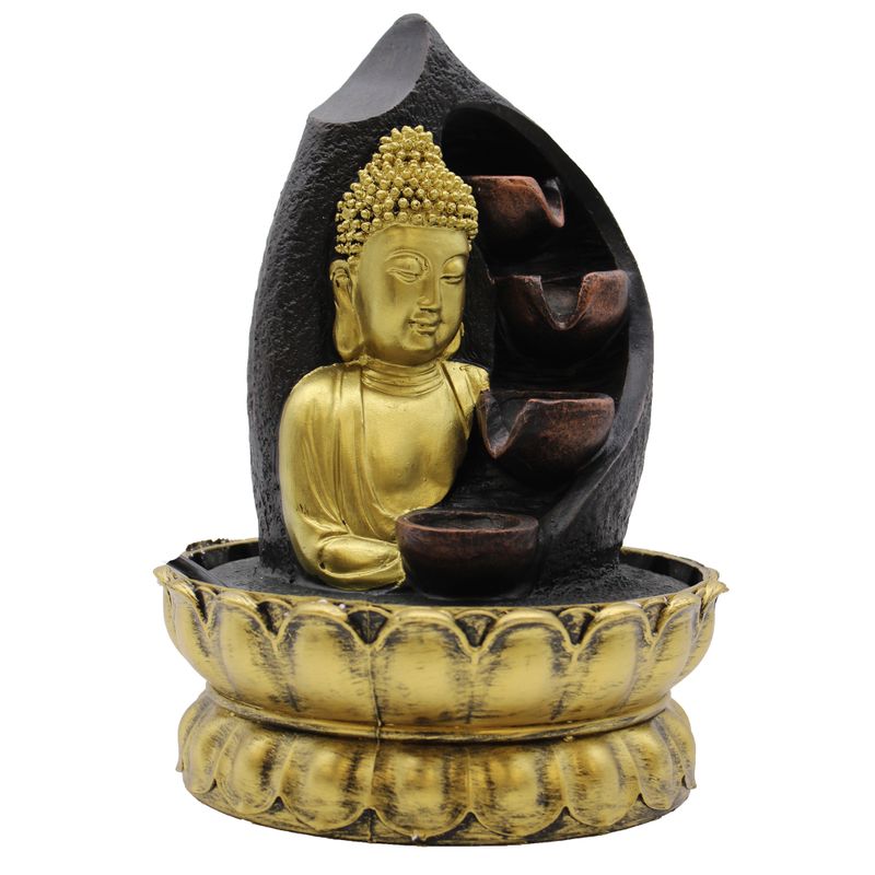 Bordsfontän - 30cm - Gyllene Buddha & Vattenkrukor