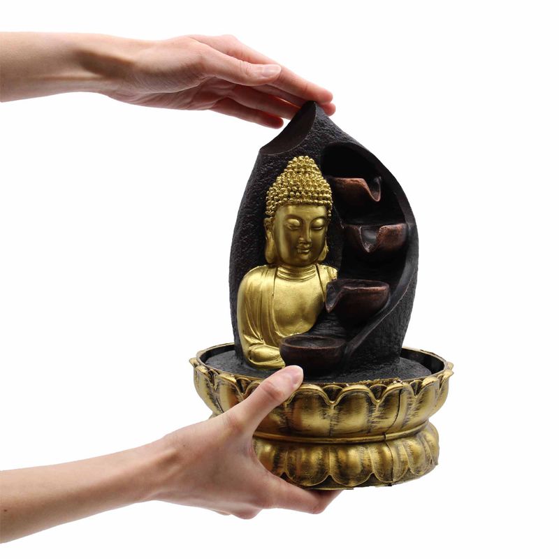 Bordsfontän - 30cm - Gyllene Buddha & Vattenkrukor