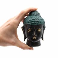Medelstor Antik Buddhahuvud i Mässing