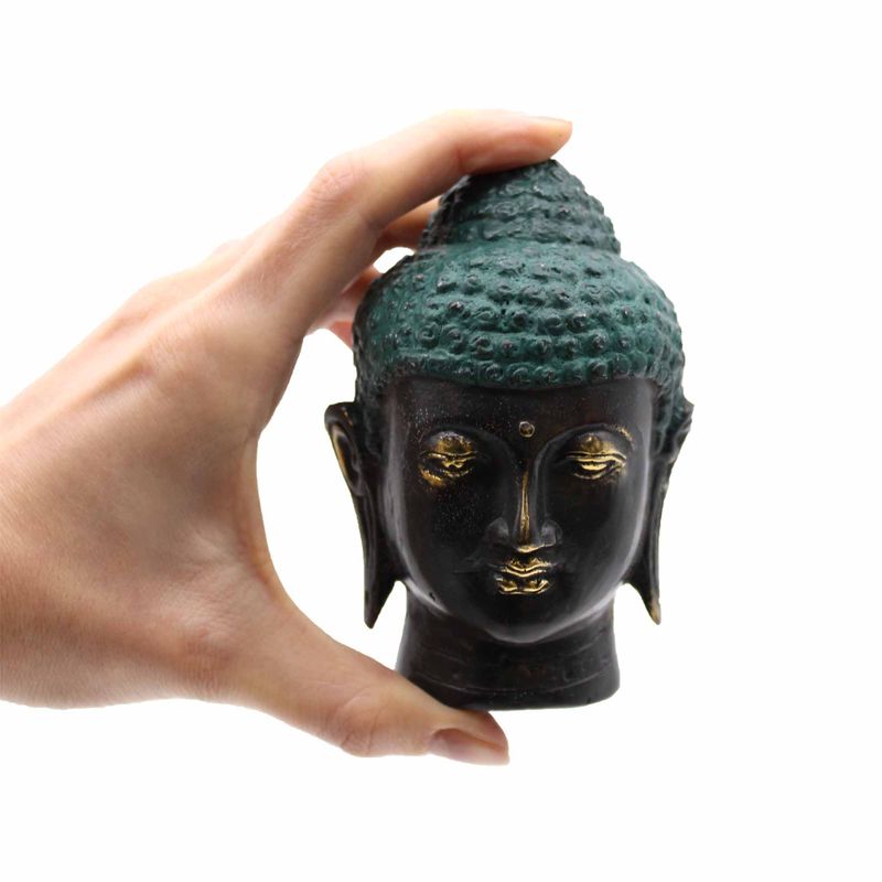 Medelstor Antik Buddhahuvud i Mässing