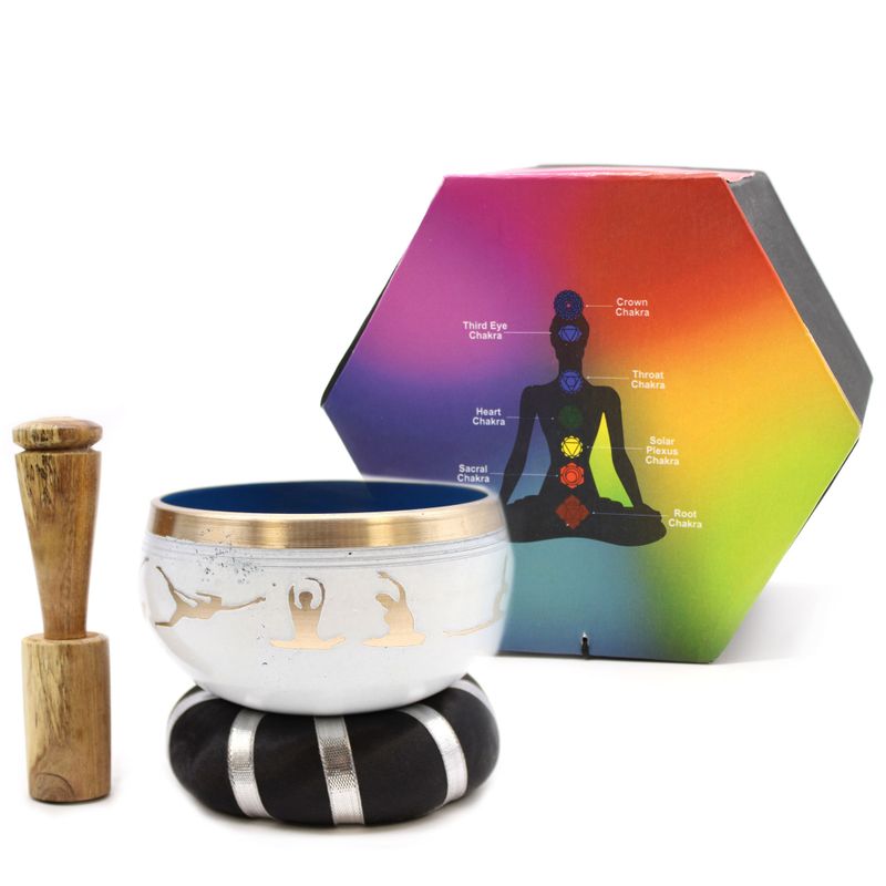 Klangskålsset Vit & Blå - Yogarörelser 10.7cm