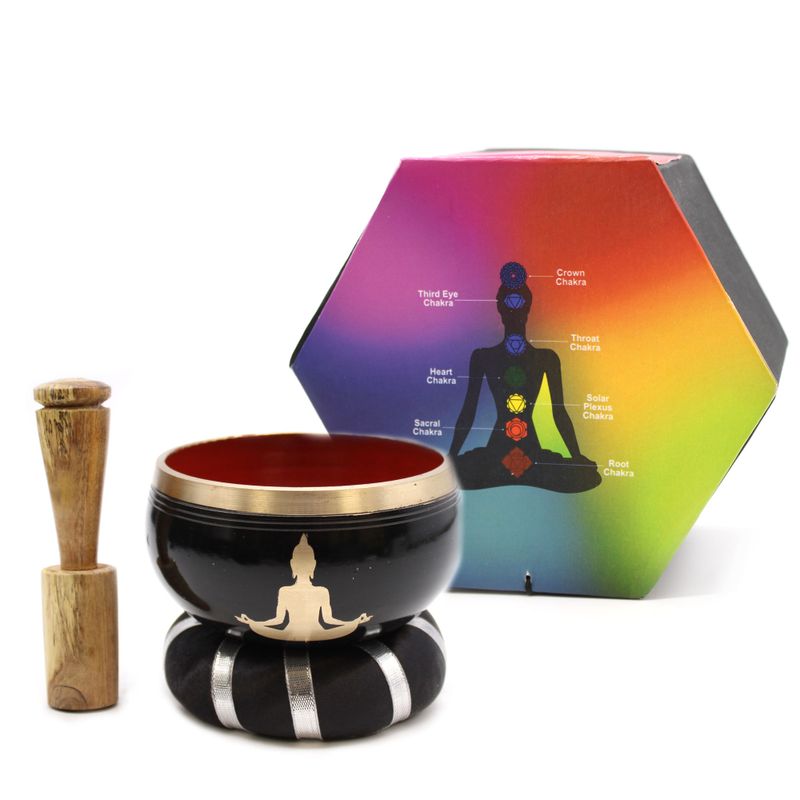 Klangskålsset Svart & Orange - Buddha 10.7cm