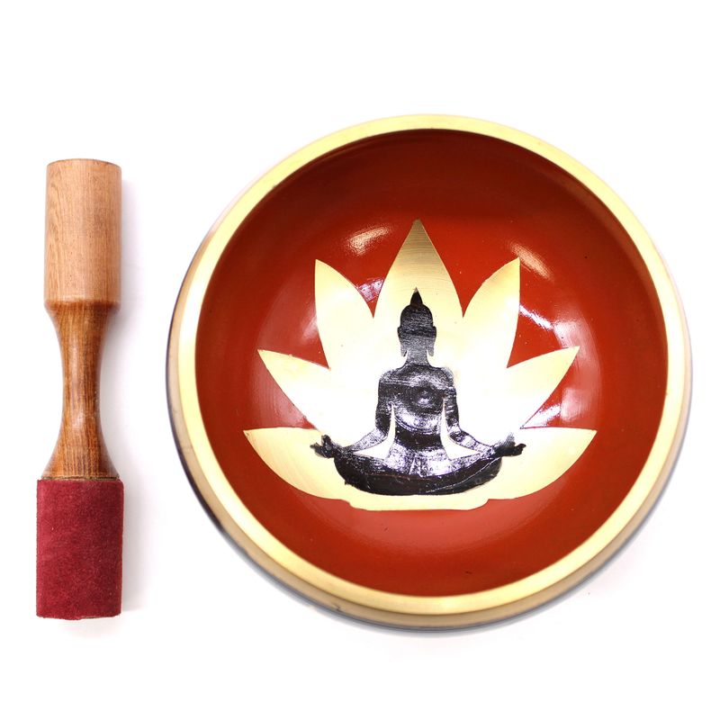 Stort Klangskålsset Svart & Orange - Buddha 14cm