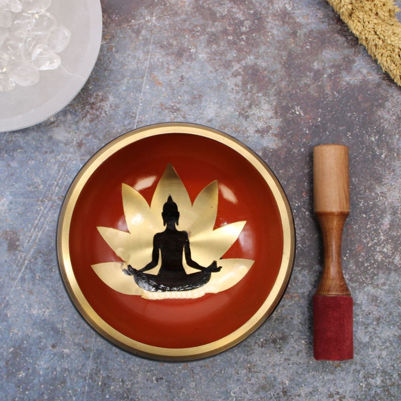 Stort Klangskålsset Svart & Orange - Buddha 14cm
