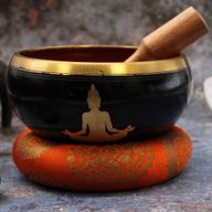 Stort Klangskålsset Svart & Orange - Buddha 14cm