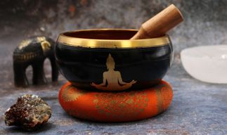 Stort Klangskålsset Svart & Orange - Buddha 14cm