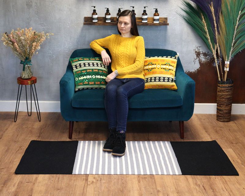 Indisk Bomullsmatta - 70x170cm - Svart / Grå
