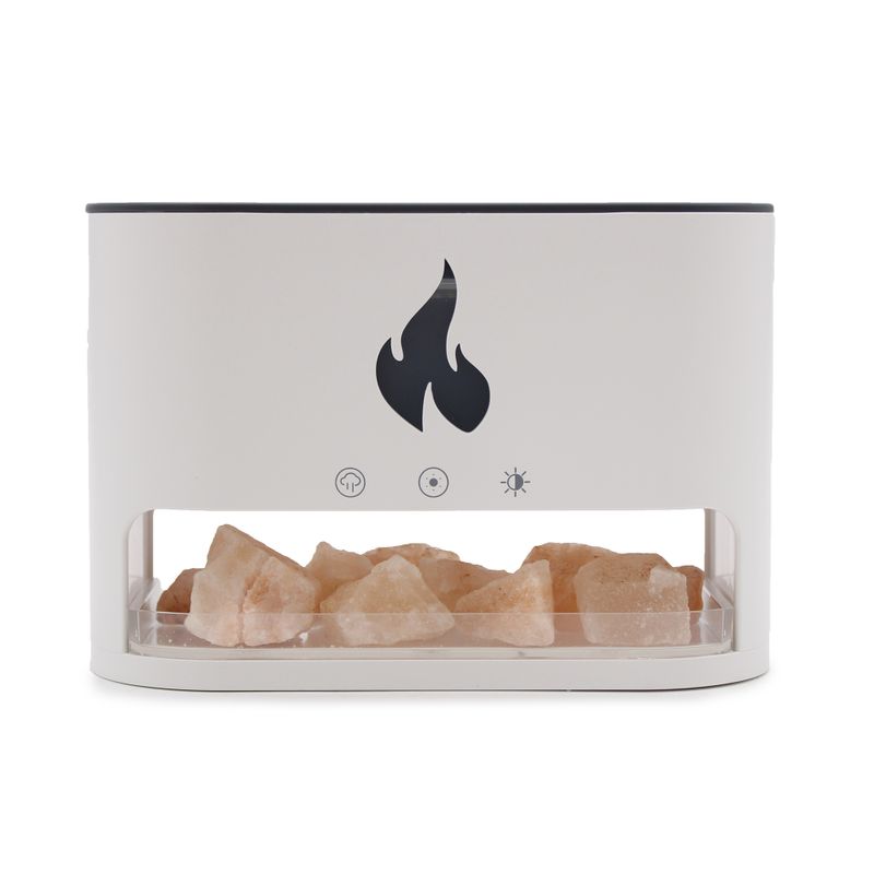 Doftspridare med Vit Flamma - Himalayasalt-kammare - USB-C - Flammeffekt