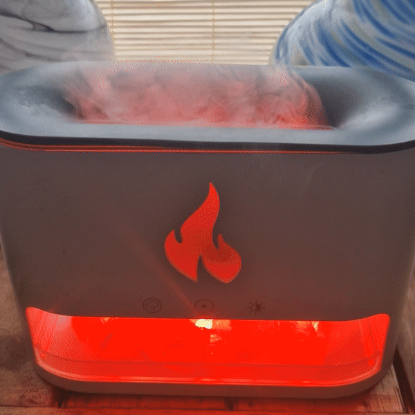 Doftspridare med Vit Flamma - Himalayasalt-kammare - USB-C - Flammeffekt
