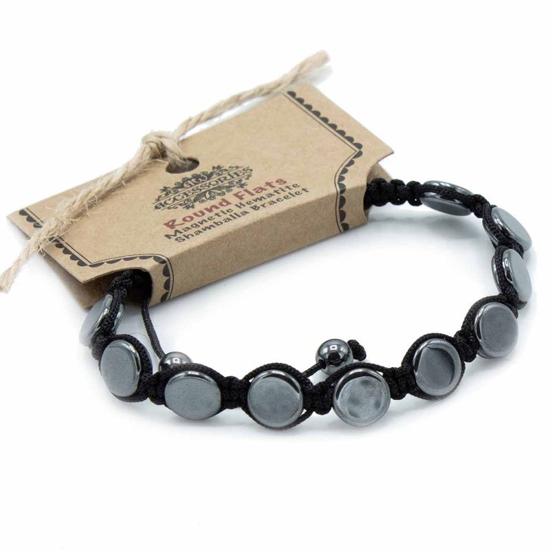 Magnetisk Shamballa Armband av Hematit -  Runt & Platt