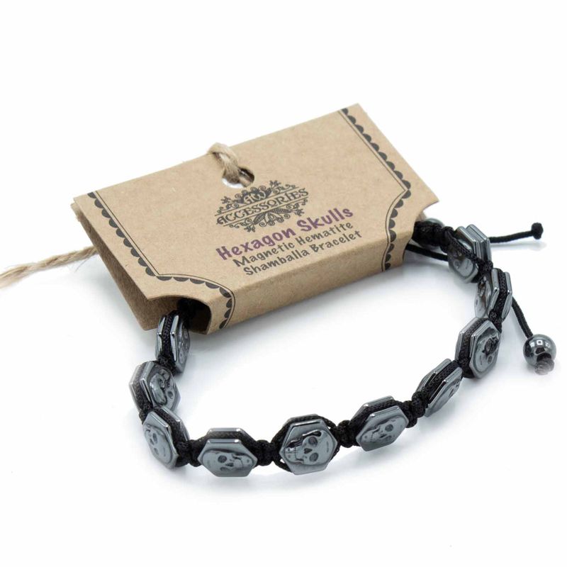 Magnetisk Shamballa Armband av Hematit -  Dödskallar på Sexhörningar