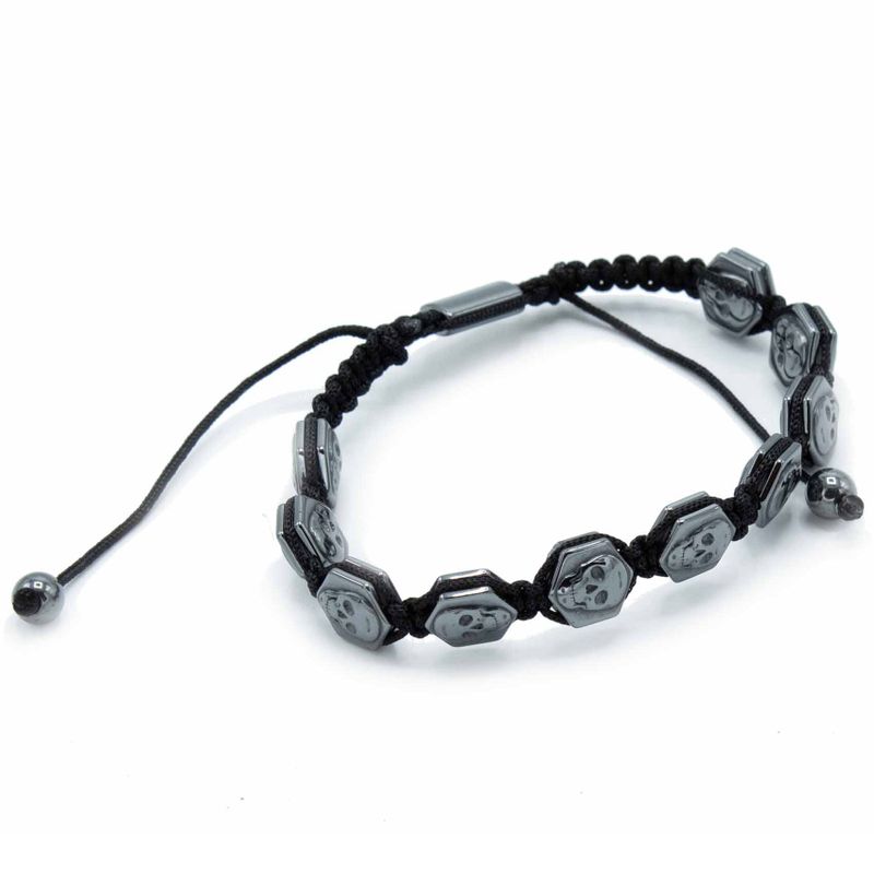 Magnetisk Shamballa Armband av Hematit -  Dödskallar på Sexhörningar