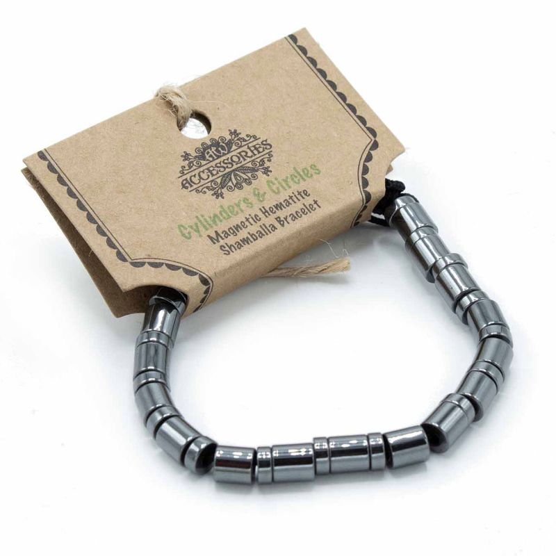 Magnetisk Shamballa Armband av Hematit -  Cylindrar & Cirklar