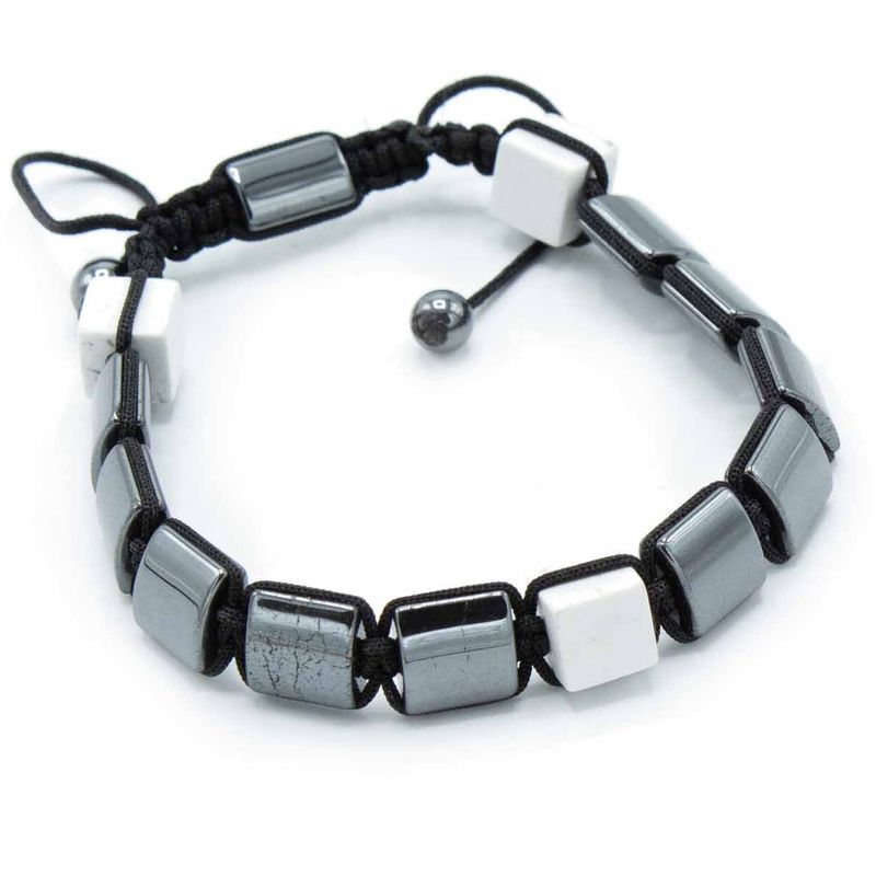 Magnetisk Shamballa Armband av Hematit -  Vit Jaspis Rätblock