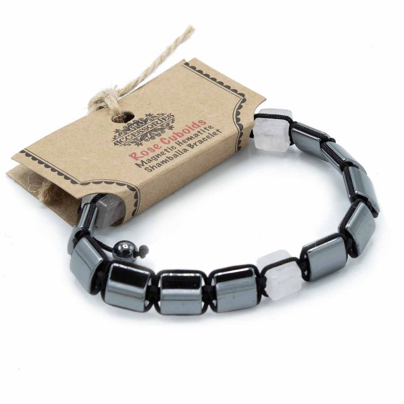 Magnetisk Shamballa Armband av Hematit -  Rosa Rätblock