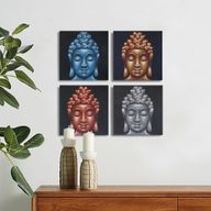 Set med 4 Buddhahuvuden Sand-detalj 30x30cm